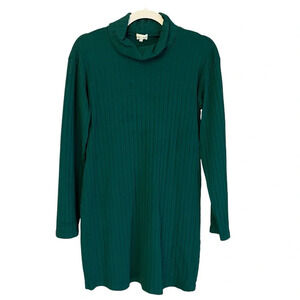 Donni Pointelle Rib Knit Turtleneck Dress Hunter Green XS Cozy Fall Cottagecore